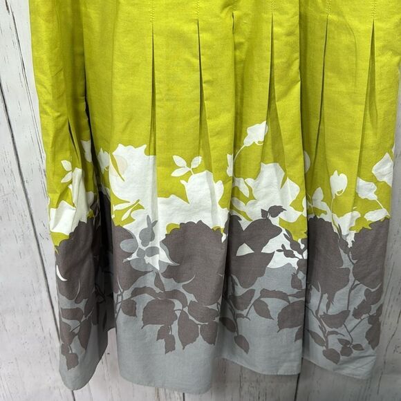 Adrianna Papell Pleated Sleeveless Floral Button Front V Neck Yellow Midi Dress - Picture 9 of 16